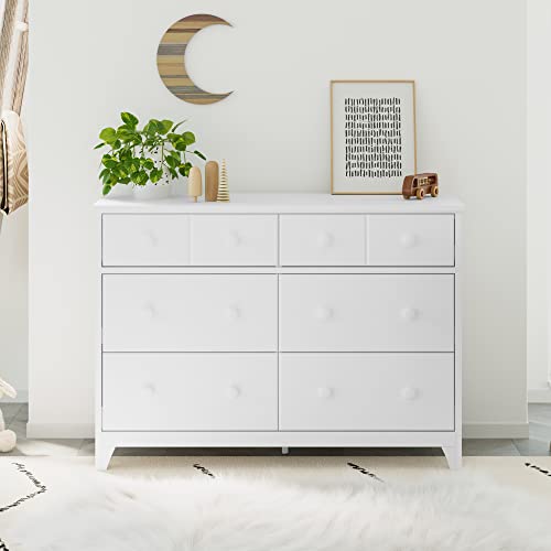 Storkcraft Moss 6 Drawer Dresser (White) – GREENGUARD Gold Certified Nursery Dresser, Safety-Focused Interlocking Drawer System, Chest of Drawers for Bedroom, Wood Craftsmanship Storkcraft