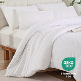 YIRDDEO White Comforter Queen Size 3Pcs, Boho Chevron Queen White Farmhouse Bedding Sets, Vertical Tufted Lightweight Neutral Boho Bed Set (1 Comforter, 2 Pillowcases) YIRDDEO