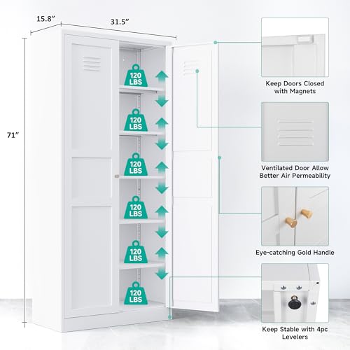 Pantry Cabinet,White Pantry Storage Cabinet,Metal Storage Cabinet with Doors and Shelves,Ventilated Tall Cupboard,Pantries,71"H Food Pantry Cabinet for Kitchen,Home,Office,Dining Room,Living  - WoodArtSupply