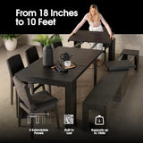 Transformer Table - Solid Wood Extendable Dining Table, Seats 2-12, Extendable Dining Room Table, Space-Saving Furniture (Black, Table + Bench) Transformer Table