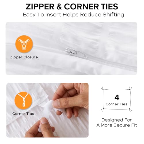 Cozyide White Duvet Cover Full Size, 3 Pieces Bedding Duvet Covers, Soft Breathable Seersucker Duvet Cover Set with Zipper Closure and Corner Ties (1 Duvet Cover 80"x90" + 2 Pillow Shams 20"x26") Cozyide