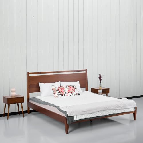 NTC Adept Dark Walnut Wooden Bed Frame with Headboard - 1000 Lb Capacity, Silent Slats & Effortless Assembly, King Size - WoodArtSupply