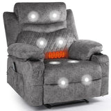 linting Overstuffed Massage Recliner Chair with Heat, Wide Seat Reclining Chair for Home Theater, Heated Massaging Manual Recliner Chairs with Cup Holders, Grey