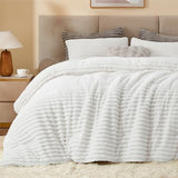 BEDELITE Fleece King Comforter Set -Super Soft & Warm Fluffy Bright White Bedding, Luxury Fuzzy Heavy Bed Set for Winter with 2 Pillow Cases BEDELITE