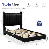 Twin Size Floating Bed Frame with Ergonomic Hidden Storage Headboard and LED Light,Visual Floating Bed Frame with Charing Station,Leather Upholstered Platform Bed for Kids/Boys/Girls,Heavy Duty,Black Jocoevol