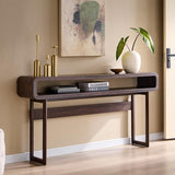 IFGET 63-Inch Long Console Table, 31.5" Tall Modern Entryway Table with Open Storage Shelf, Curved Profile Design, Narrow Wood Sofa Table Behind Couch Tables for Living Room, Hallway, Foyer, Brown IFGET