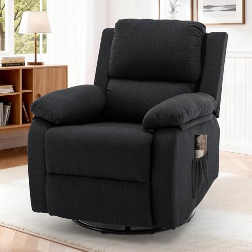 Korser Recliner Chair, 360 Swivel Rocker Chair for Adults, Small Rocking Recliner for Small Spaces, Upholstered Fabric Glider Recliner Nursery (Swivel Rocker Recliner, Charcoal Black)