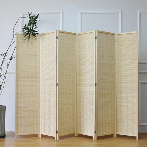 Furnnylane 6 Panel Bamboo Room Divider and Folding Panel Screen,Bamboo Panel Divider for Room Separation,Beige,67" H x 92.1" W Furnnylane