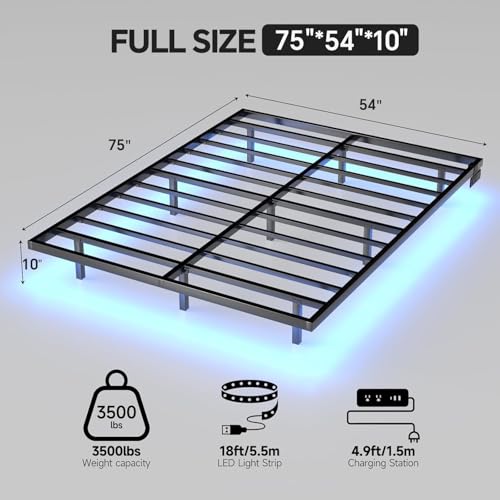 Aelawe Floating Bed Frame Full Size with LED Lights and Charging Station, Metal Platform Bed, Easy Assembly No Box Spring Needed Aelawe
