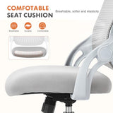 Sweetcrispy Home Office Managerial Executive Chair, Ergonomic Mesh Adjustable Swivel Mid-Back Chair with, Flip-up Arms, Comfortable Lumbar Support, Comfy Arms for Bedroom,Study,Student, Grey Sweetcrispy