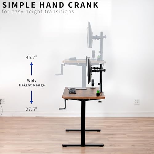 VIVO Compact Hand Crank Stand Up Desk Frame for 37 to 77 inch Table Tops, Ergonomic Standing Height Adjustable Base with Foldable Handle, Black, DESK-M051MB VIVO