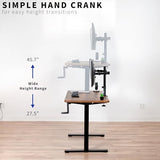 VIVO Compact Hand Crank Stand Up Desk Frame for 37 to 77 inch Table Tops, Ergonomic Standing Height Adjustable Base with Foldable Handle, Black, DESK-M051MB VIVO