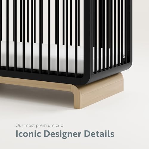 Storkcraft Santorini Deluxe 5-in-1 Convertible Crib with Bonus Toddler Guardrail (Black with Driftwood) – GREENGUARD Gold Certified, Toddler Guardrail Included in Box, Fits Standard Crib Mattress Storkcraft