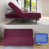 MAXIJIN Velvet Futon Cover Full Size Stretch Futon Mattress Cover Thick Soft Armless Sofa Bed Slipcover Plush Couch Furniture Protector with Elastic Bottom, Machine Washable (Wine Red) MAXIJIN