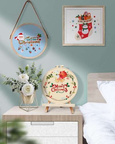 TINDTOP Christmas Embroidery Kit for Adult, 5 Pack Embroidery DIY Starter Kit, with Stamped Patterns, Hoop, Tools, Colorful Threads with Needles, Instructions TINDTOP