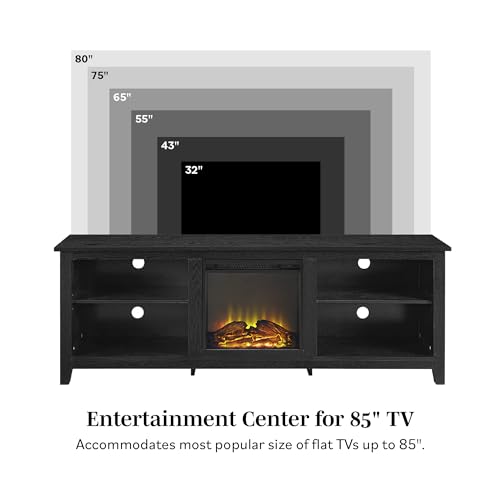 Walker Edison Wren Classic 4 Cubby Fireplace TV Stand for TVs up to 80 Inches, 70 Inch, Black