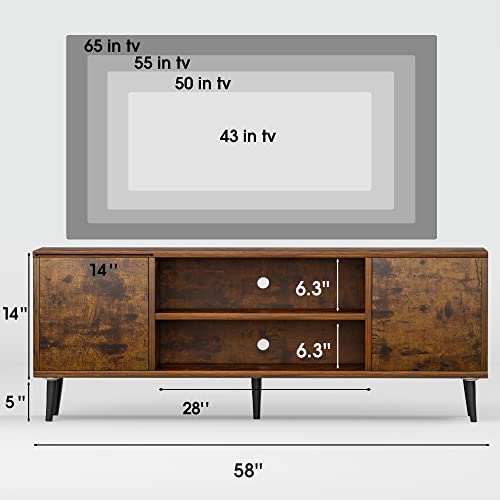 JUMMICO TV Stand for 65 Inch TV, Modern Entertainment Center with Storage Cabinet and Open Shelves, TV Console Table Media Cabinet for Living Room, Bedroom and Office (Rustic Brown) - WoodArtSupply