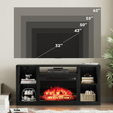 YESHOMY Electric Fireplace TV Stand for Televisions up to 65+ Inch, Media Entertainment Center Console Table with Four Open Storage Shelves & Cabinets, 58 Inch, Dark Black YESHOMY