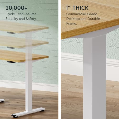FLEXISPOT Electric Standing Desk Whole Piece 55 x 28 Inch Desktop Adjustable Height Desk Home Office Computer Workstation Sit Stand up Desk (White Frame + 55" Maple Top, 2 Packages) FLEXISPOT