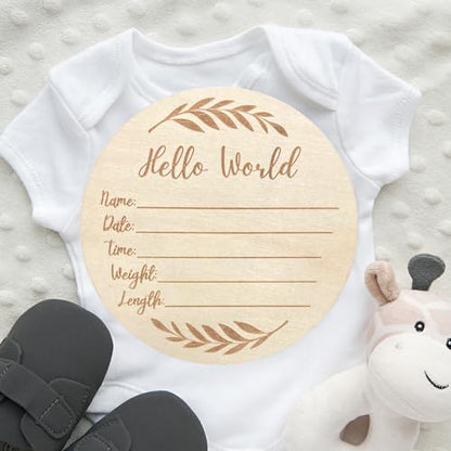 KEMINA BLANKETS Wooden Baby Announcement Sign for Newborn, Large 6 inch Hello World Newborn Name Sign for Hospital Birth Announcement, Newborn - WoodArtSupply