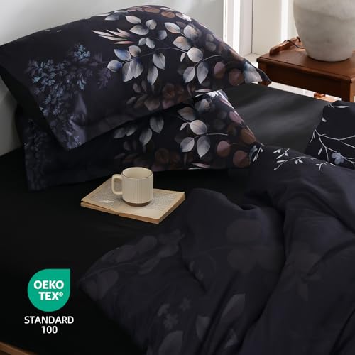Xruibed Black Comforter Set King Size 7 Pieces Bed in a Bag, Botanical Floral Print Bed Sets, Elegant Flower Comforter with Sheet Set, Soft Microfiber Bedding Set for All Season (Black, 104"x90") Xruibed
