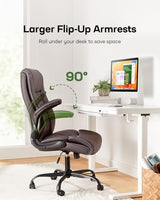 Marsail Executive Office Chair with Flip-up Armrests,PU Leather Ergonomic Desk Chair Height-Adjustable Swivel Rolling Desk Chair Marsail