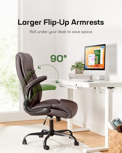 Marsail Executive Office Chair with Flip-up Armrests,PU Leather Ergonomic Desk Chair Height-Adjustable Swivel Rolling Desk Chair Marsail
