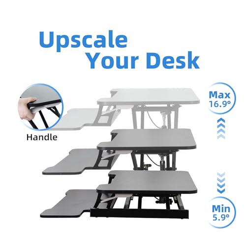Juyancao Standing Desk Converter, 32" Height Adjustable Sit to Stand Up Workstation, Dual Monitor Desk Riser with Keyboard Tray, Black Desktop Tabletop Riser Laptop for Home Office Juyancao