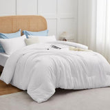 CozyLux White Full Size Comforter Set, 3 Pieces Solid Breathable Quilted Style Bedding Sets, Luxury Fluffy Soft Bed Set with Down Alternative Comforter for All Season (1 Comforter & 2 Pillowcases) CozyLux