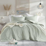 Regency Heights Full/Queen Size Comforter Set, Lightweight Sage Green Soft Bedding for All Seasons, 3 Pieces Chambray Print Solid Farmhouse Bed Set, Comforter & Shams Regency Heights
