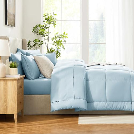 CozyLux Full Size Comforter Sets Light Blue, 7 Pieces Bed in a Bag, Blue Comforter Full Size, All Season Bedding Sets with Stitch Quilted Comforter, Flat Sheet, Fitted Sheet, Pillowcases CozyLux