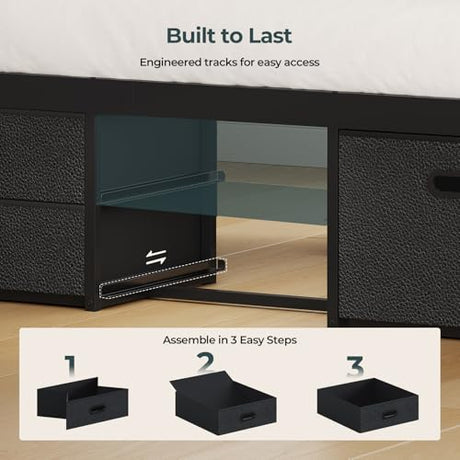 ADORNEVE Full Size Bed Frame with 6 Storage Drawers, Metal Platform Bed with Steel Slat Support, Footboard for Teen/Adult, No Box Spring Needed, Storage Space Under Frame,Easy Assembly, Black ADORNEVE