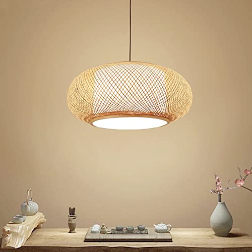 OUKANING 23.5" Bamboo Rattan Ceiling Pendant Light Retro Lantern Hanging Light Fixture, Rustic Woven Light Fixture Creative Decoration Art Lighting for Restaurant, Bedroom, Balcony - WoodArtSupply