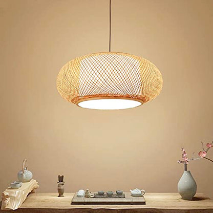 OUKANING 23.5" Bamboo Rattan Ceiling Pendant Light Retro Lantern Hanging Light Fixture, Rustic Woven Light Fixture Creative Decoration Art Lighting for Restaurant, Bedroom, Balcony - WoodArtSupply