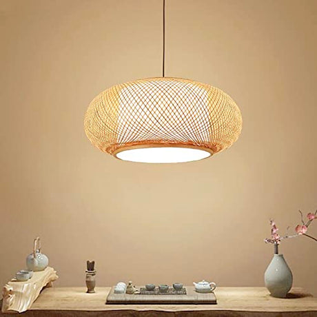 OUKANING 23.5" Bamboo Rattan Ceiling Pendant Light Retro Lantern Hanging Light Fixture, Rustic Woven Light Fixture Creative Decoration Art Lighting for Restaurant, Bedroom, Balcony OUKANING