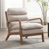 INZOY Mid Century Modern Accent Chair with Wood Frame, Upholstered Reading Armchair with Waist Cushion, Double Padded Accent Chair, Side Chair for Living Room Bedroom Office, Easy Assembly, Beige INZOY