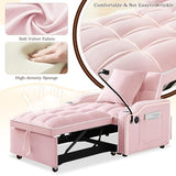SLEERWAY 3-in-1 Convertible Futon Sofa Bed Chair, Multi-Functional Sleeper Chair Bed with Pull Out Couch and Adjustable Backrest, Modern Velvet Chaise Lounge Armchair for Living Room Bedroom, Pink SLEERWAY