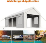 HobbyField 13x25ft Heavy Duty Carport with 6 Doors 4 Windows Portable Garage for 2 Cars Reinforced Steel Frame & UV Resistant PE Tarp All Weather Shelter for Trucks Boats ATVs HobbyField