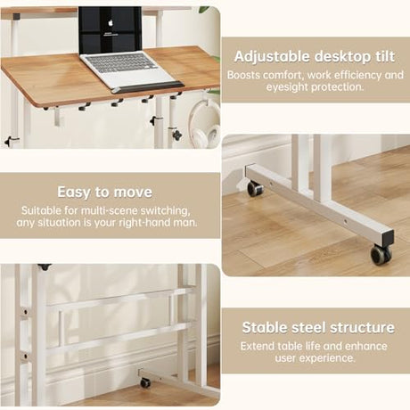 SIDUCAL Mobile Stand Up Desk with USB Ports and Outlets, Adjustable Laptop Desk on Wheels, Home Office Workstation, Rolling Laptop Cart for Standing or Sitting, 31.5" x 23.6" Vintage Oak SIDUCAL