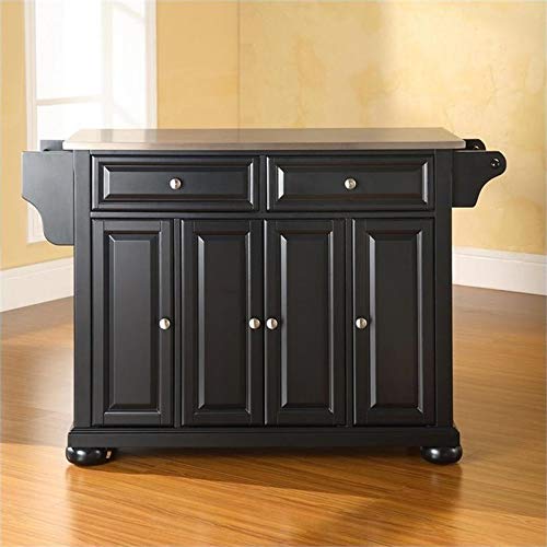 Pemberly Row Traditional Wood/Stainless Steel Top Kitchen Island in Black Pemberly Row