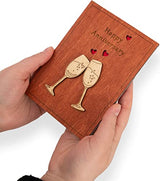 Handmade Wooden Happy Anniversary Card with Holder. Wood Wedding Anniversary Cards for Him, Husband, Her, Wife or Parents, Couple. REYJUK