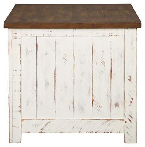 Signature Design by Ashley Wystfield Farmhouse End Table with Storage, Distressed White & Brown Finish