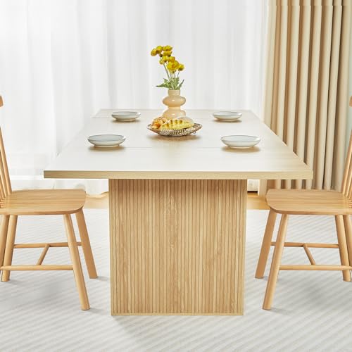 weselon 78 Inch Dining Table for 6 8 10, Modern Farmhouse Rectangular Kitchen Table, Long Dining Room Tables with Wood Strip Base for Kitchen Living Room (Natural) weselon