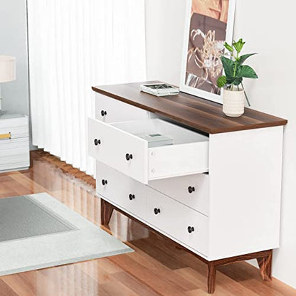 JOZZBY 6-Drawer Double Dresser with Wide Drawers,White Dresser for Bedroom, Wood Storage Chest of Drawers for Living Room Hallway Entryway, 47.25'' W - WoodArtSupply