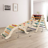 BIERUM 8 in 1 Montessori Pikler Triangle Set with Soft Cushion, Foldable Toddler Climbing Toys with Ramp for Sliding or Climbing, Wooden Jungle Gym, Indoor Playground for Toddlers and Kids, Rainbow BIERUM