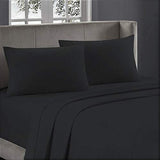 800-Thread-Count 100% Egyptian Cotton Bed Sheet, 4-Pc Olympic Queen Black Solid Sheet Set Single Ply Long Staple Cotton Yarns, Sateen Weave, Fits Mattress Upto 15" Deep Pocket Best Bedding Store