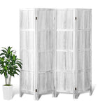 Asnefeli Wood Room Divider 4 Panel, 5.6 FT Tall Room Divider and Folding Privacy Screen, Partition Divider for Room Separation, Wooden Wall Divider Screen for Home Office Bedroom (Retro White) Asnefeli