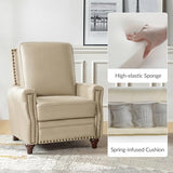 HULALA HOME Genuine Leather Manual Recliner Chair with Adjustable Backrest & Footrest, Mid Century Modern Push Back Recliner with Nailhead Trim & Wood Legs-for Living Room Home Theater， Beige