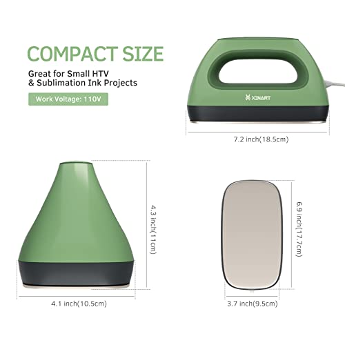 Xinart Heat Press Machine(7inx3.8in,285℉ to 400℉) Mini Heat Press Machine for T-Shirts,LCD Display 4 Levels Temp Settings Portable Iron for HTV Vinyl & Sublimation Ink Projects-Green XINART