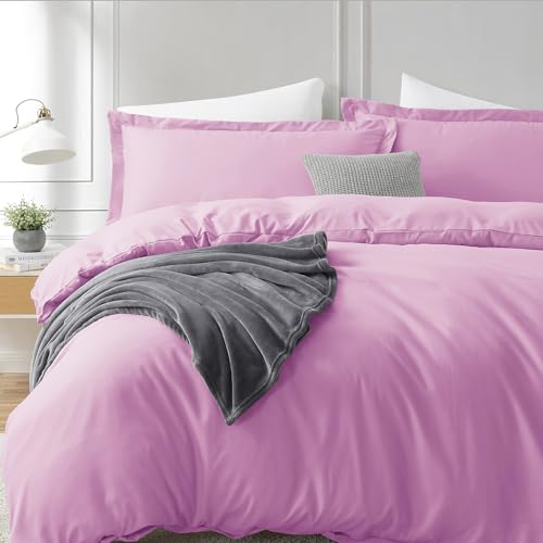 Hearth & Harbor Light Pink Duvet Cover Full Size - 3 Piece Soft Double Brushed Bedding Set - Includes 1 Full Duvet Cover with Button Closure 80x90 inches and 2 Pillow Shams Hearth & Harbor